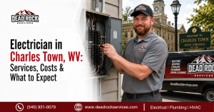 Dead Rock Services licensed electrician working at a home in Charles Town WV
