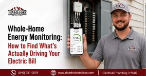 Home energy monitoring system installed at an electrical panel showing circuit-level usage