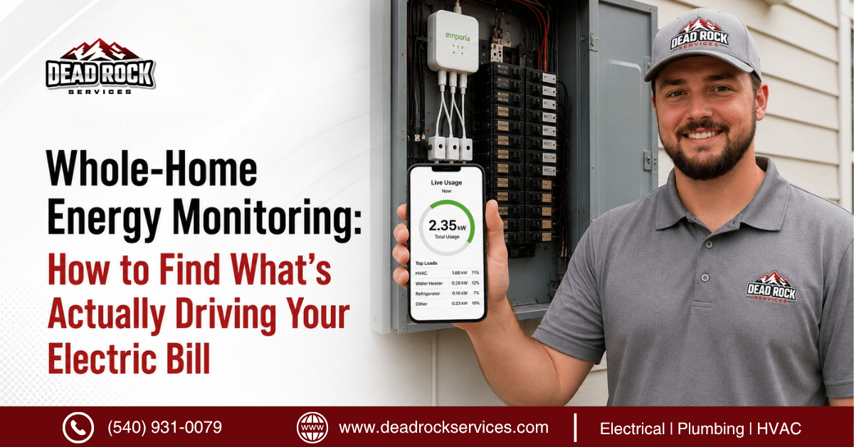 Home energy monitoring system installed at an electrical panel showing circuit-level usage