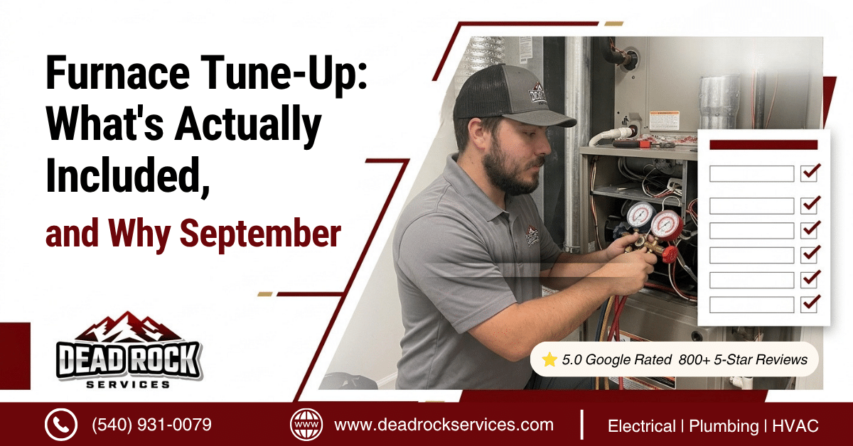 Licensed HVAC technician performing a furnace tune-up before heating season