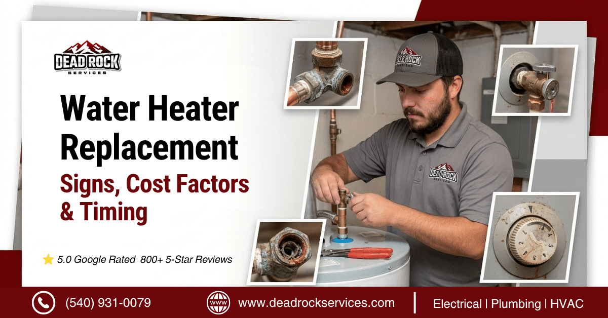 Licensed plumber completing a water heater replacement in a Jefferson County WV home