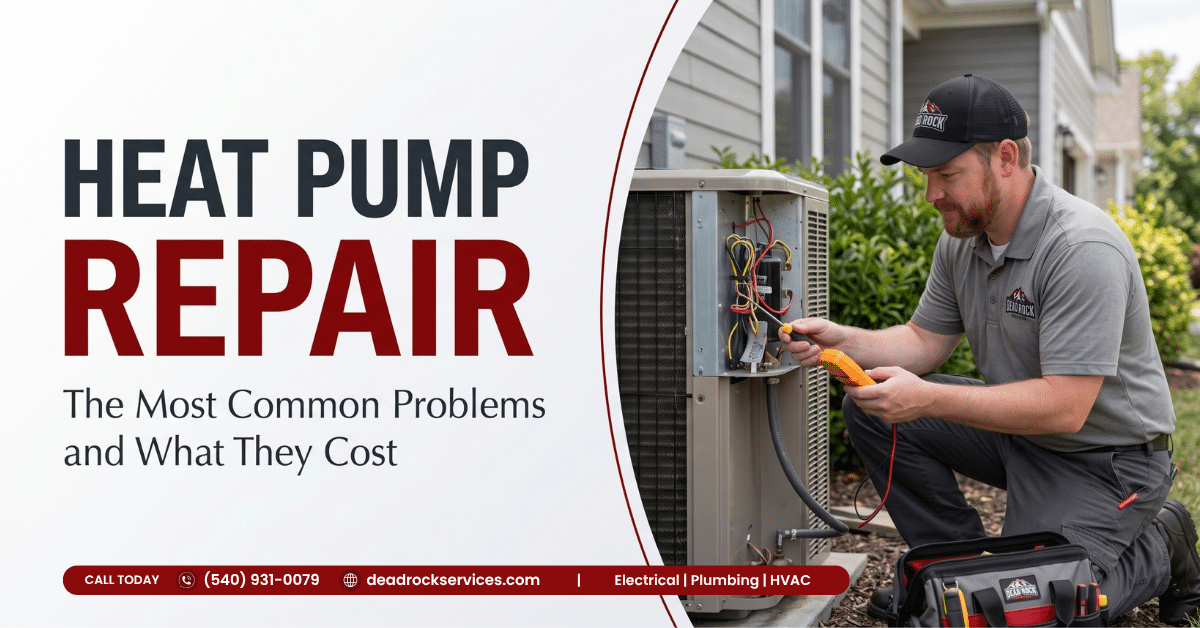 HVAC technician performing heat pump repair on an outdoor unit in West Virginia